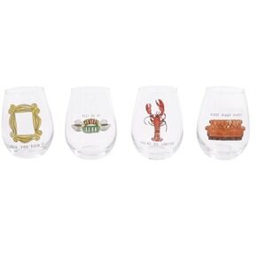 Friends TV Show Stemless Wine Glass Set 4 Central Perk Lobster How You Doin